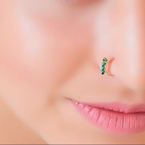 Turquoise Picasso Wire Wrapped Nose Ring &/or Cartilage Helix Hoop Earring 20G - Picture 1 of 8